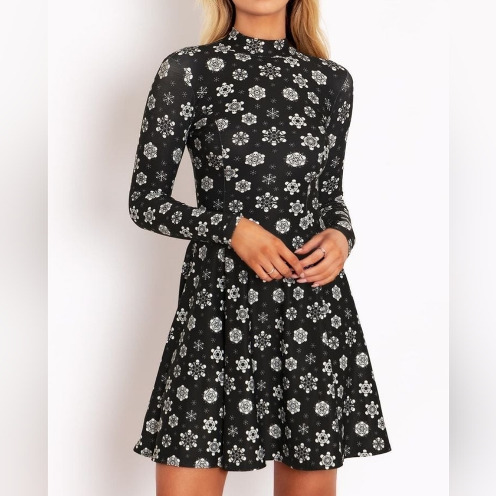 BlackMilk Clothing Skullflakes Long Sleeve Evil Longline Dress
